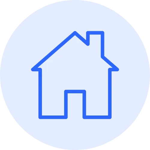 Light blue icon of a house inside a circle