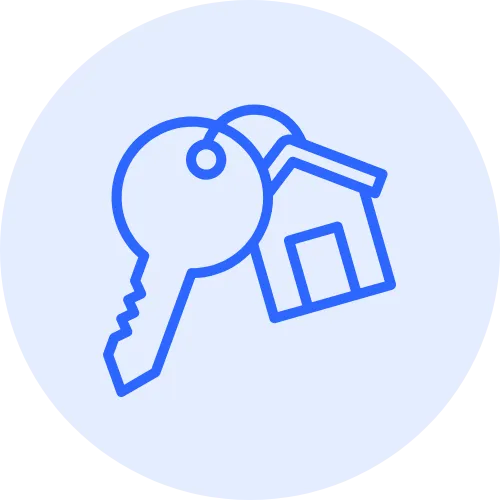 Light blue icon of keys inside a circle