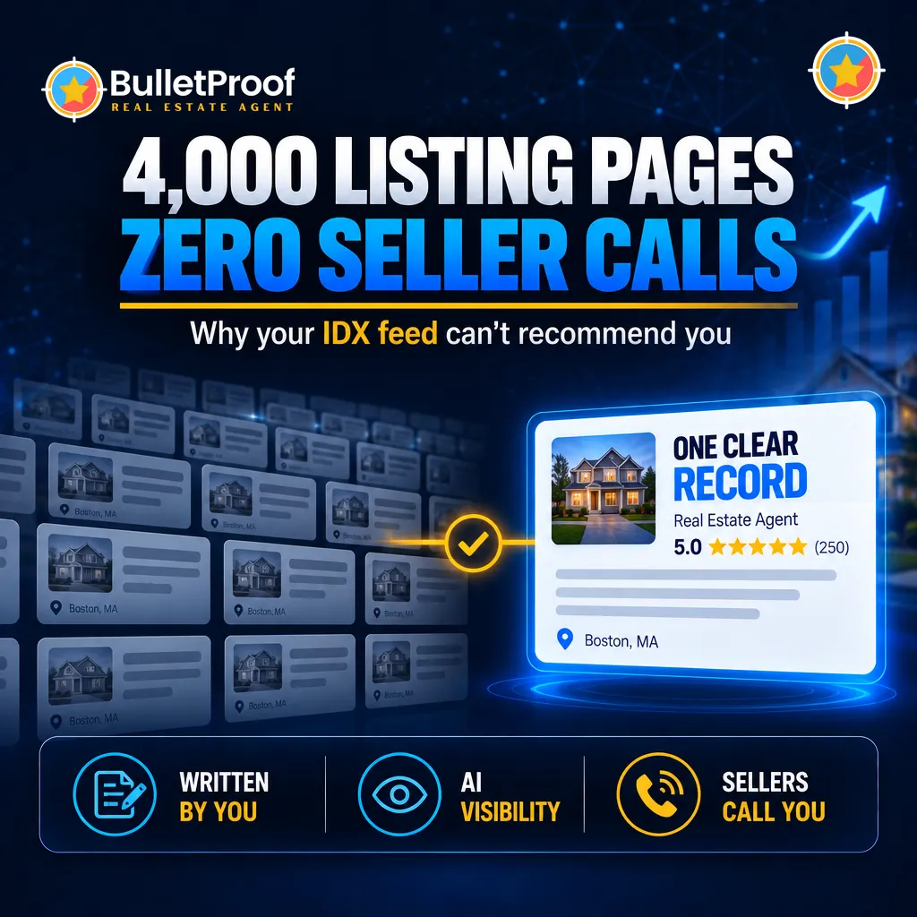 Hundreds of identical IDX listing pages next to one clear agent profile an AI engine can read