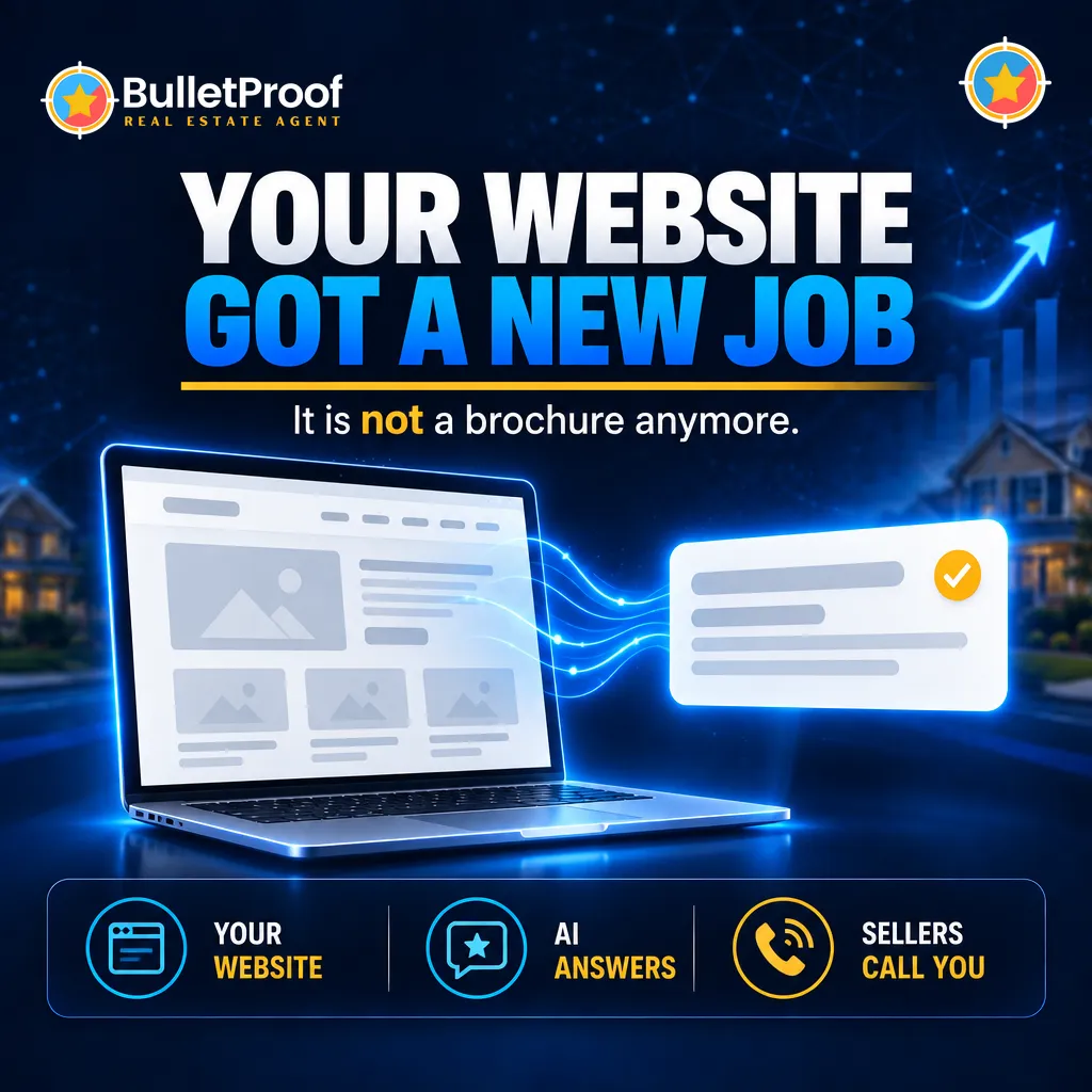 Your website got a new job: a laptop wireframe feeding an AI answer card, BulletProof blog cover