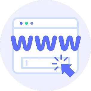 Icon representing website management with "www" text and a cursor clicking on a search bar, symbolizing digital marketing and online presence optimization.