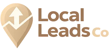 Local Leads Co. logo featuring a location pin with an upward arrow, symbolizing digital marketing and lead generation services.
