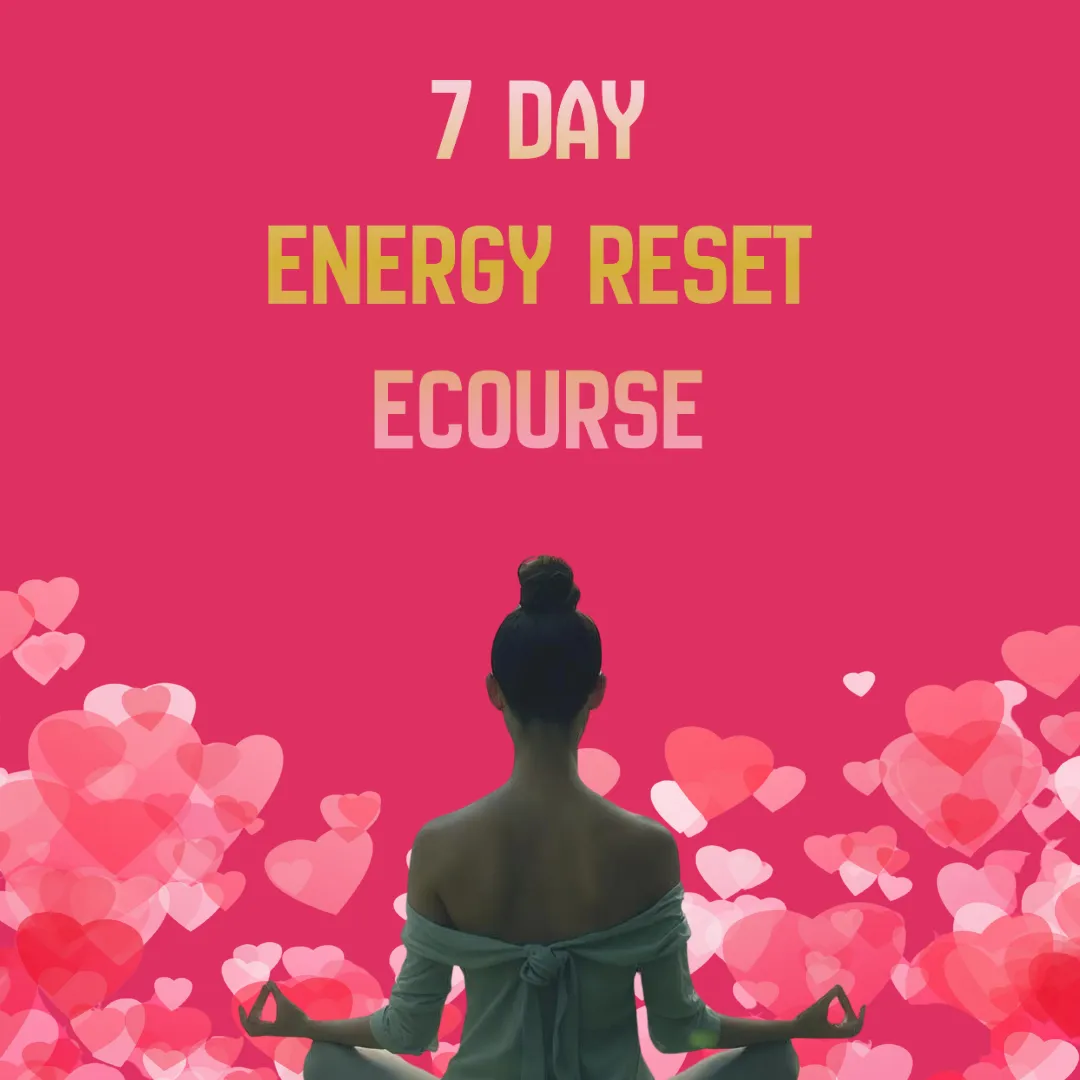 pink background,7 day energy reset, ecourse, lotus flower leaves, buddha meditating.