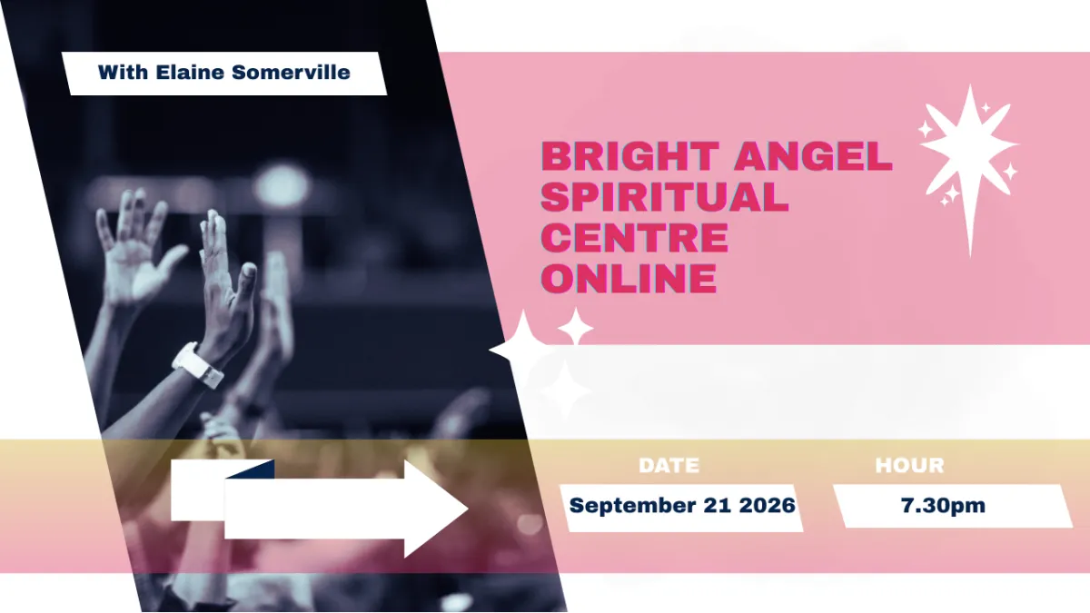 Natural medium workshop with Elaine Somerville at Philadelphia Spiritualist Church April 18th, pink and gold background with hands in praise