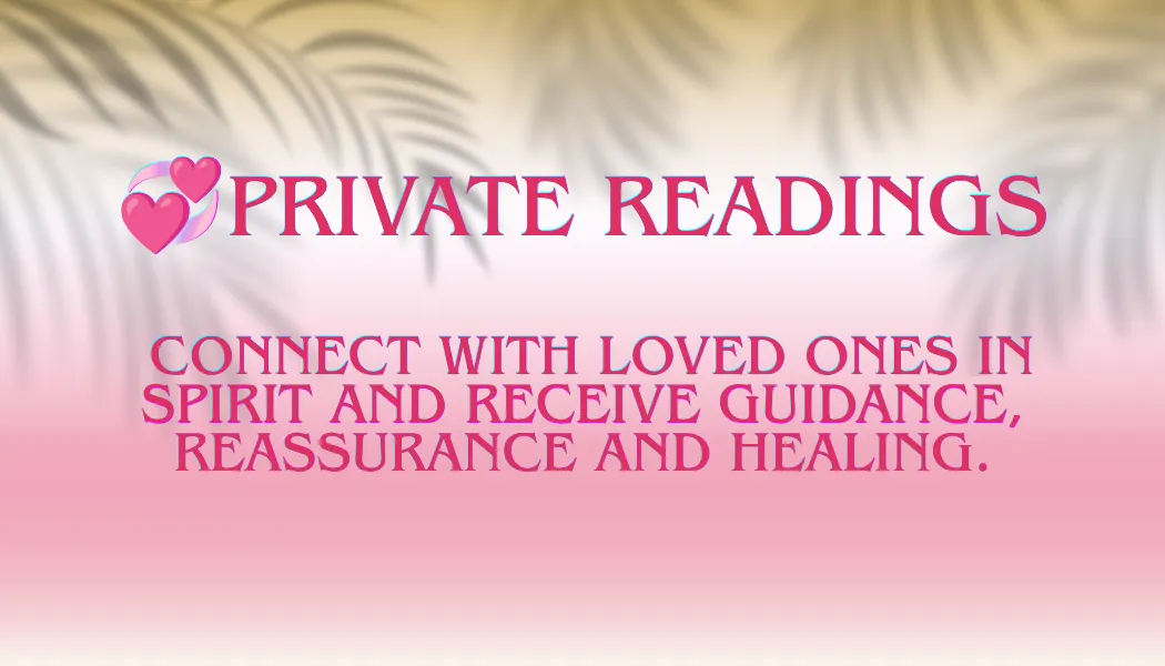 private reading with Elaine Somervile, connect to loved ones in spirit and receive guidance, reassurance and healing, pink and gold background with foliage