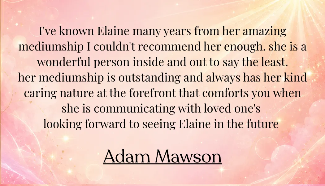Five-star testimonial for Elaine Somerville praising her honest, accurate and encouraging mediumship reading.