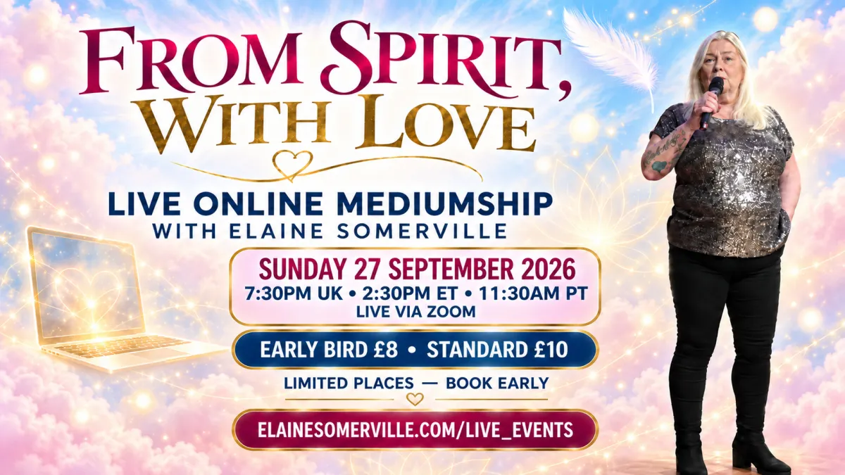 From Spirit With Love, an evening of mediumship with Elaine Somerville online, zoom, sunday,27 september 2026