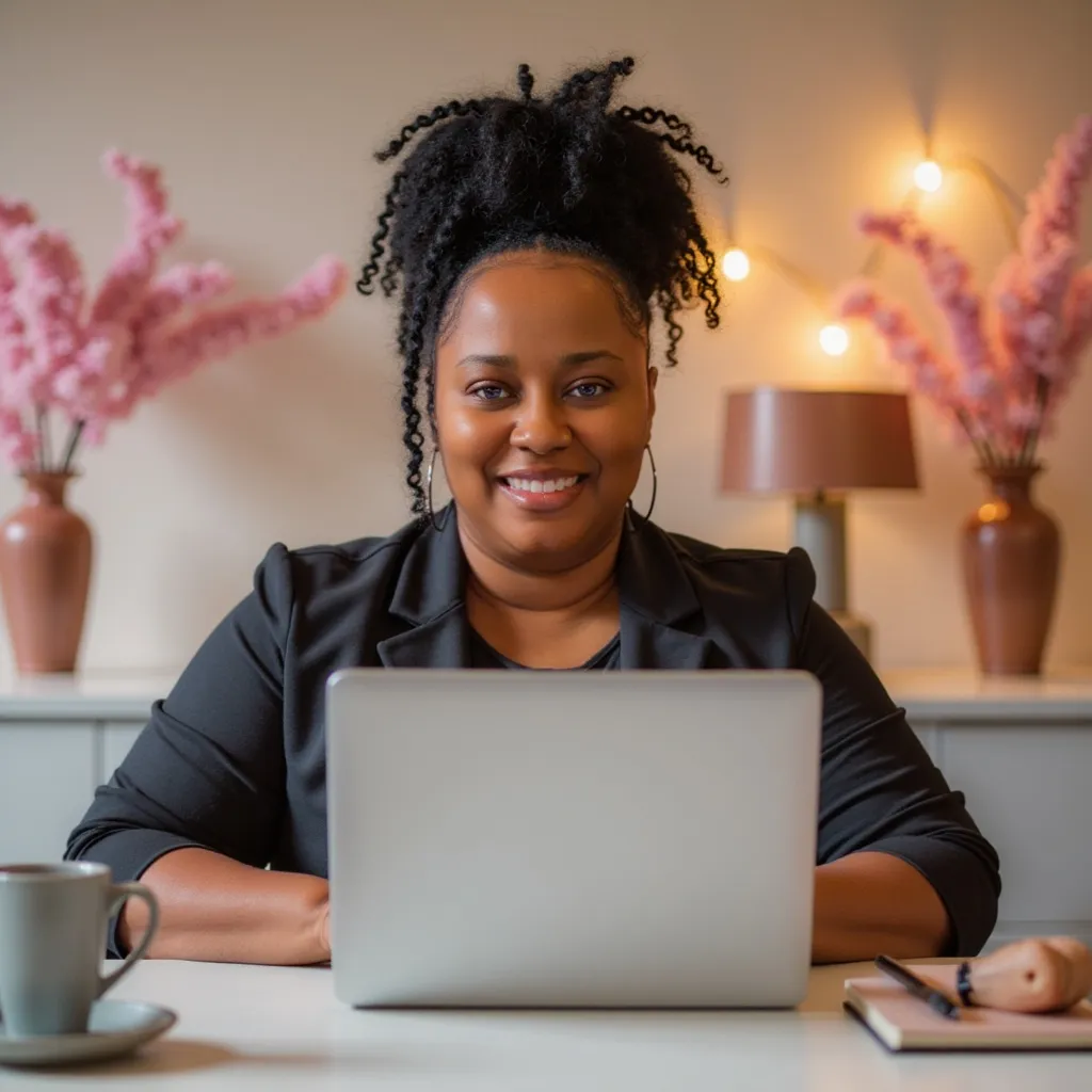 GiGi Sheppard working on her laptop, systems and automation