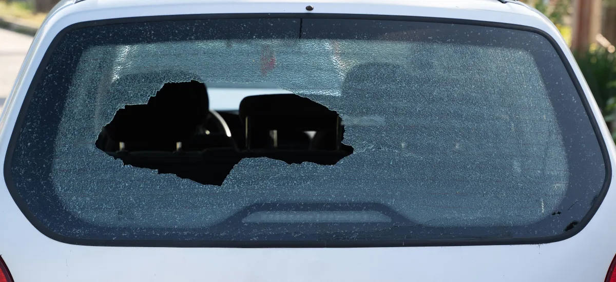 Picture of a broken back window of a car