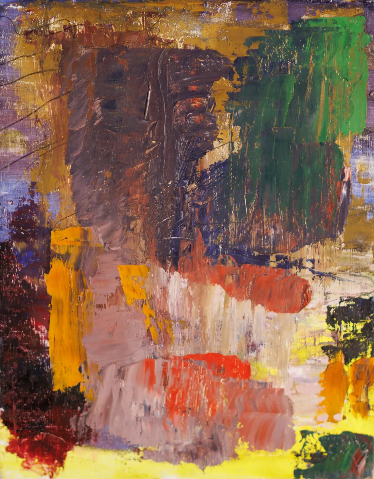 white, yellow, and red abstract painting