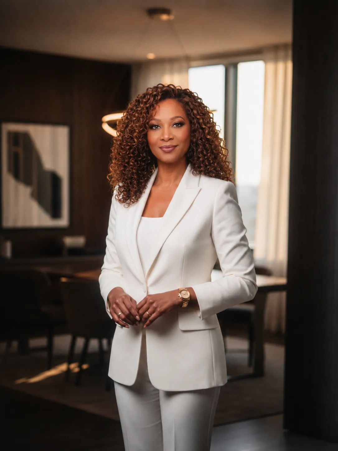 Brenda Brandon - Founder of Restoration Fox AI in a professional white suit