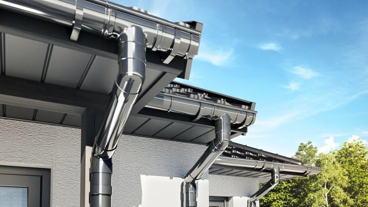 a newly installed shiny gutters of a house