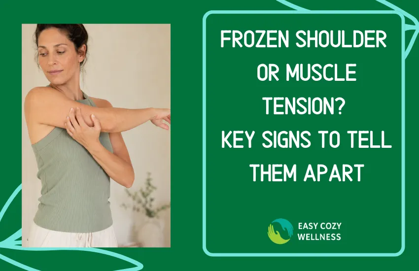 Person testing shoulder range of motion, illustrating the difference between frozen shoulder and muscle tension