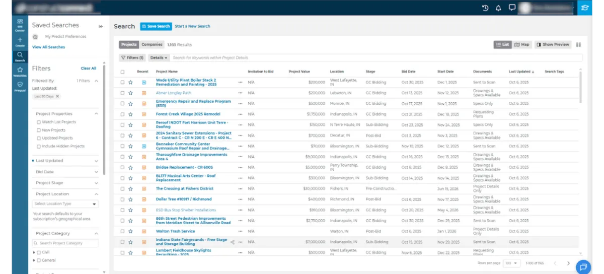 Construction project search.