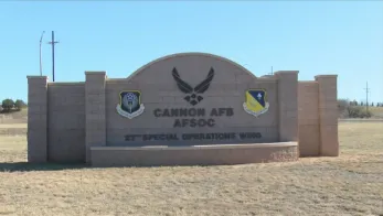 Backyard wood deck with privacy screen near Cannon AFB housing