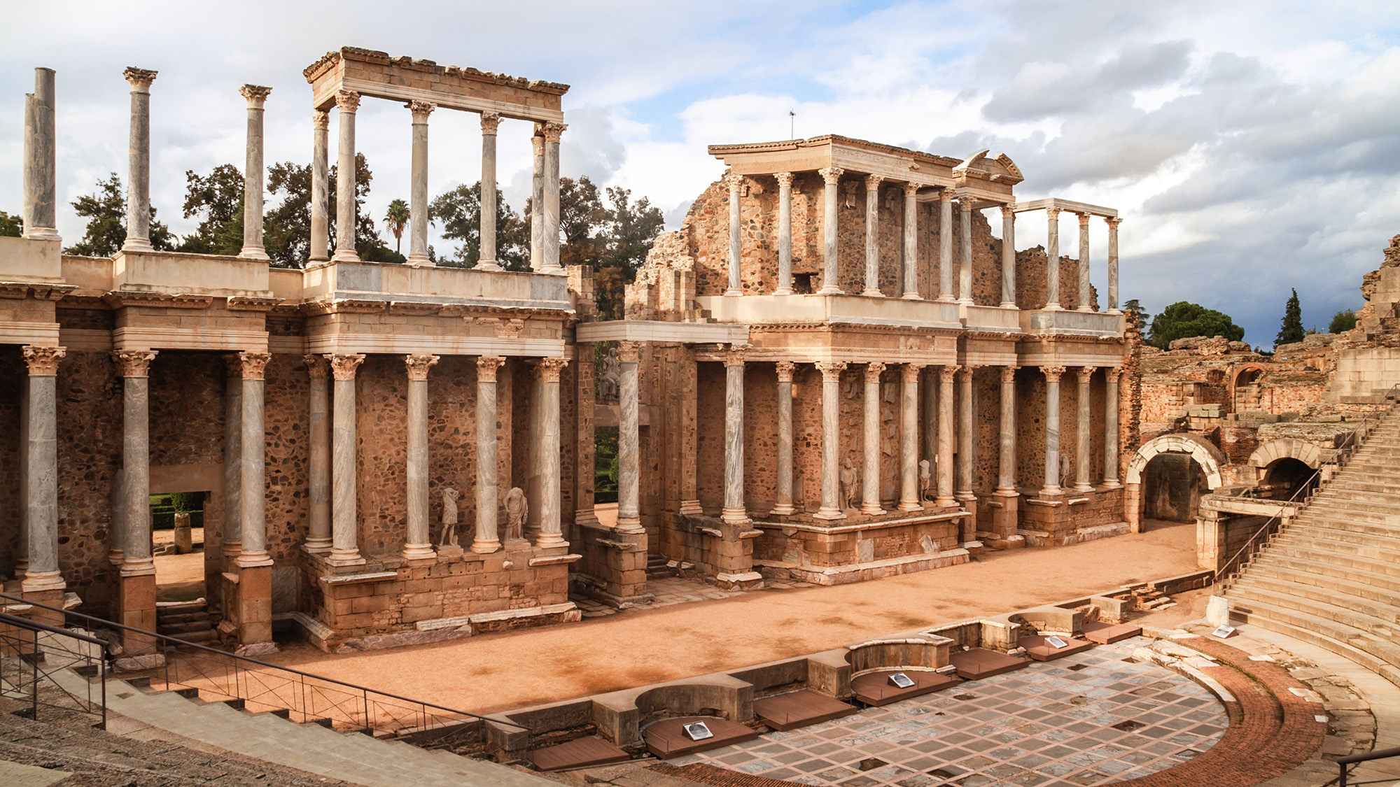 Roman theatre in Mérida with classical columns and stone seating