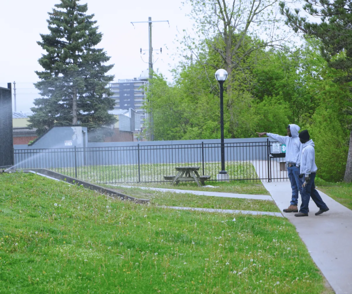 Paul-owner-of-one-love-opening sprinkler heads at London,Ontario