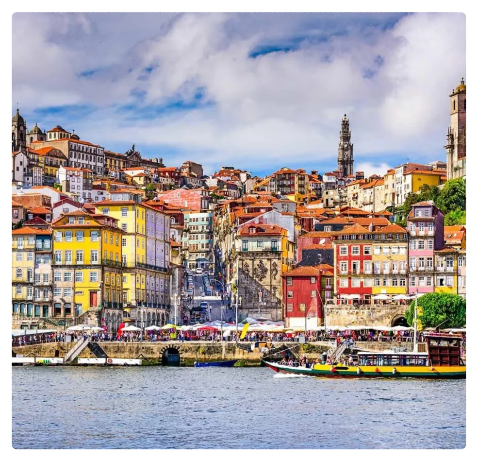 A vibrant riverside scene