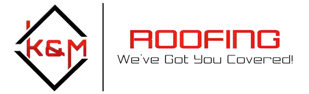 Company logo consisting of a red square with a white letter 'K', followed by the text 'K&M Roofing' in a bold, black sans-serif font.