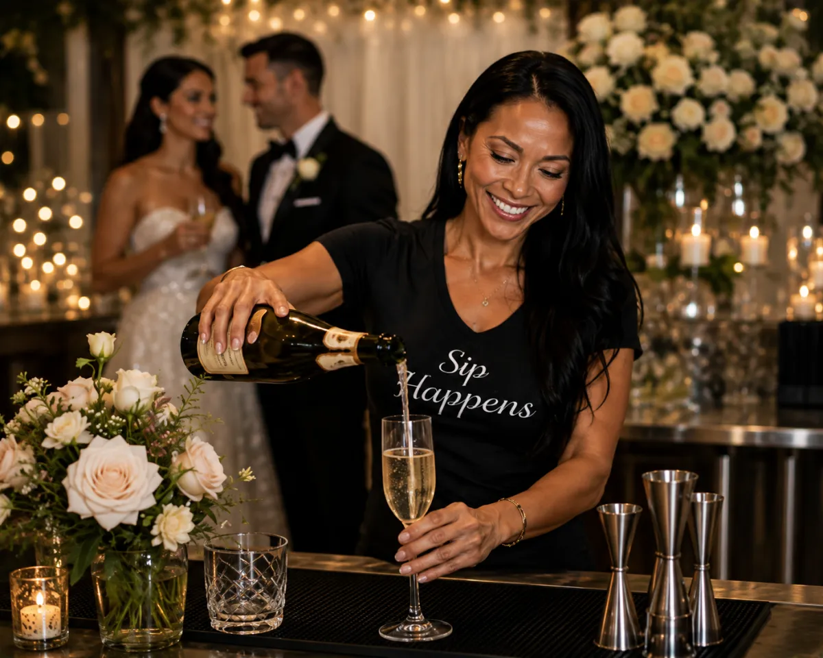Bartender mixing drinks at a Las Vegas wedding