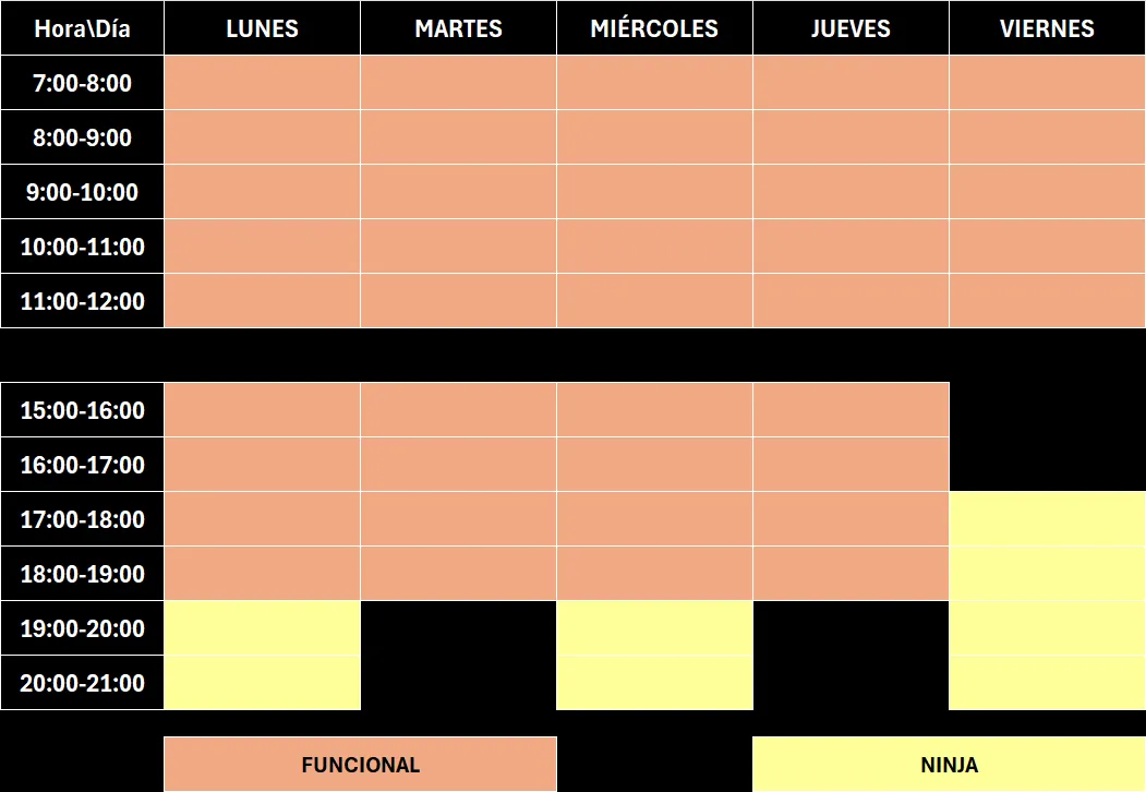 tabla con horario de clases del centro