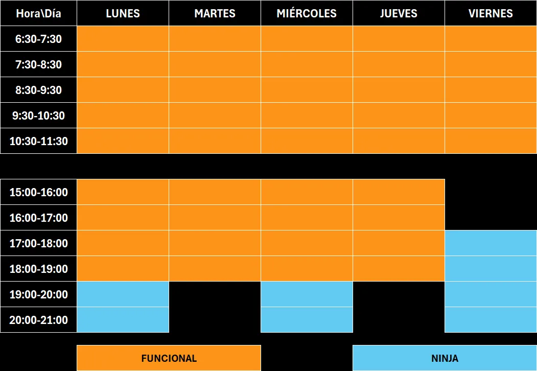 tabla con horario de clases del centro