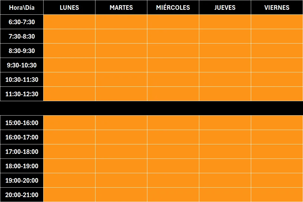 tabla con horario de clases del centro