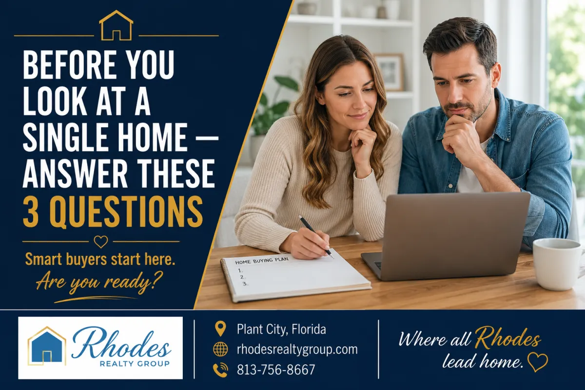 First time home buyer couple sitting with real estate agent reviewing questions before home search in Plant City Florida