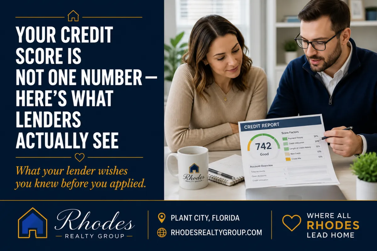 First time home buyer reviewing credit report with mortgage lender before applying for home loan in Plant City Florida
