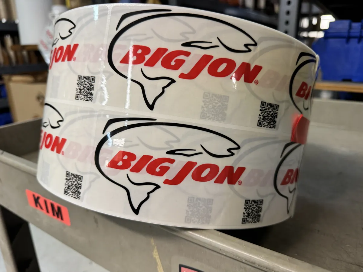 Close-up of colorful digitally printed label rolls and production detail