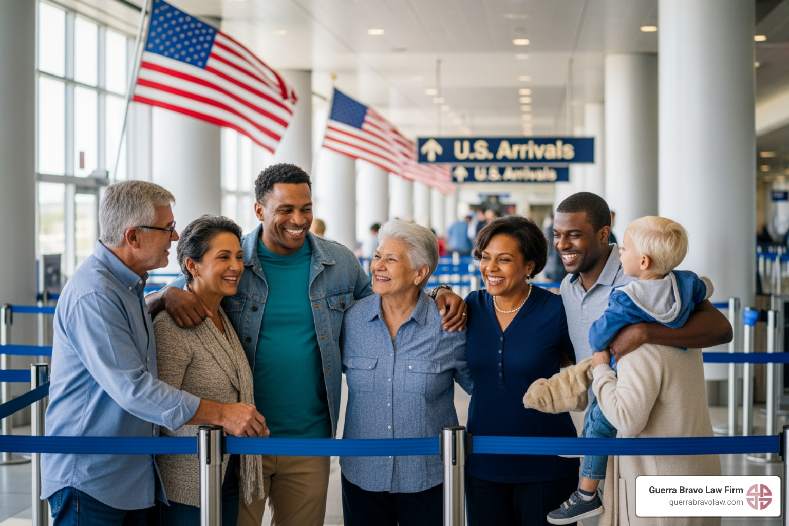family reuniting at airport - family based immigration attorney