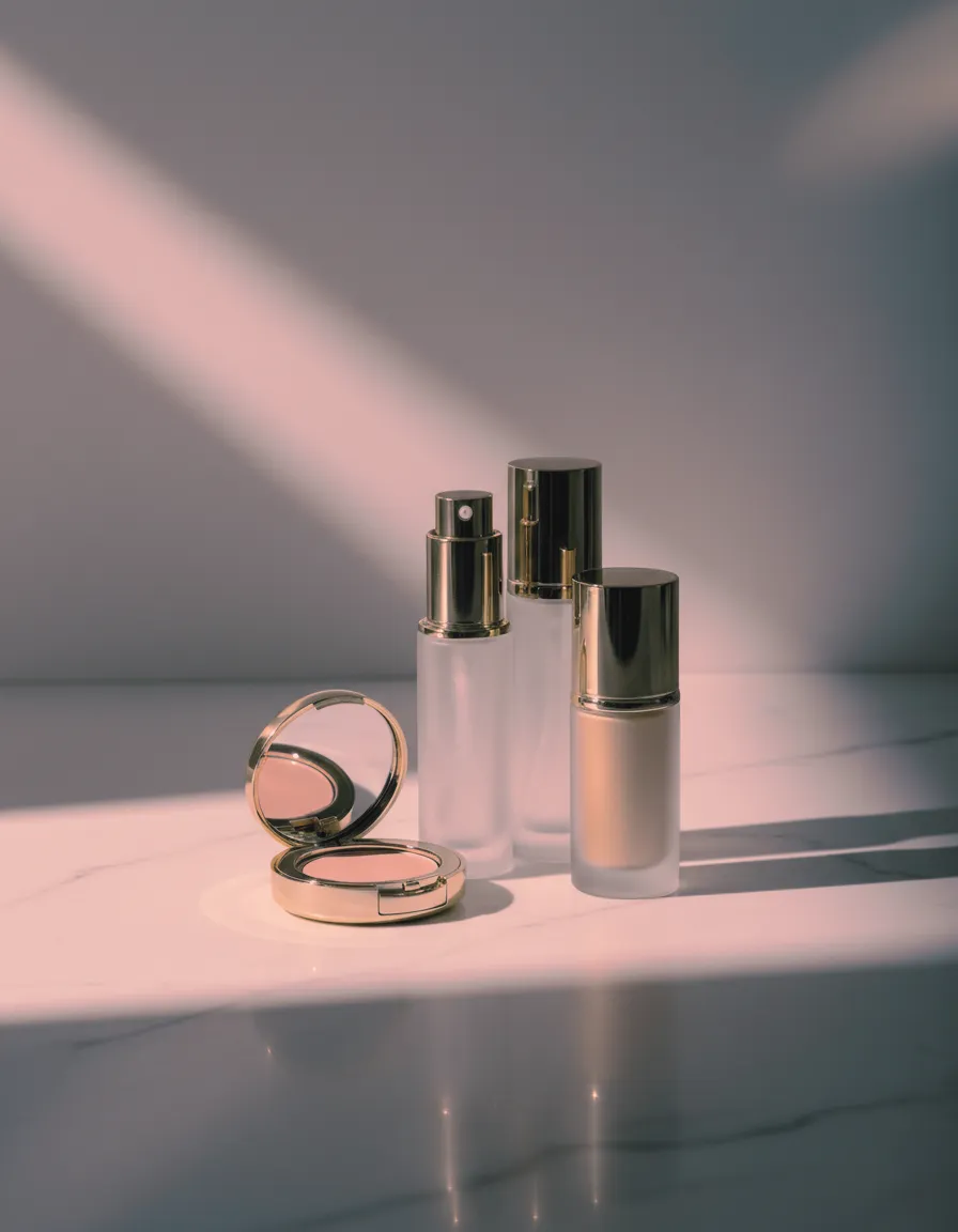 Luxury cosmetic product display in soft focus