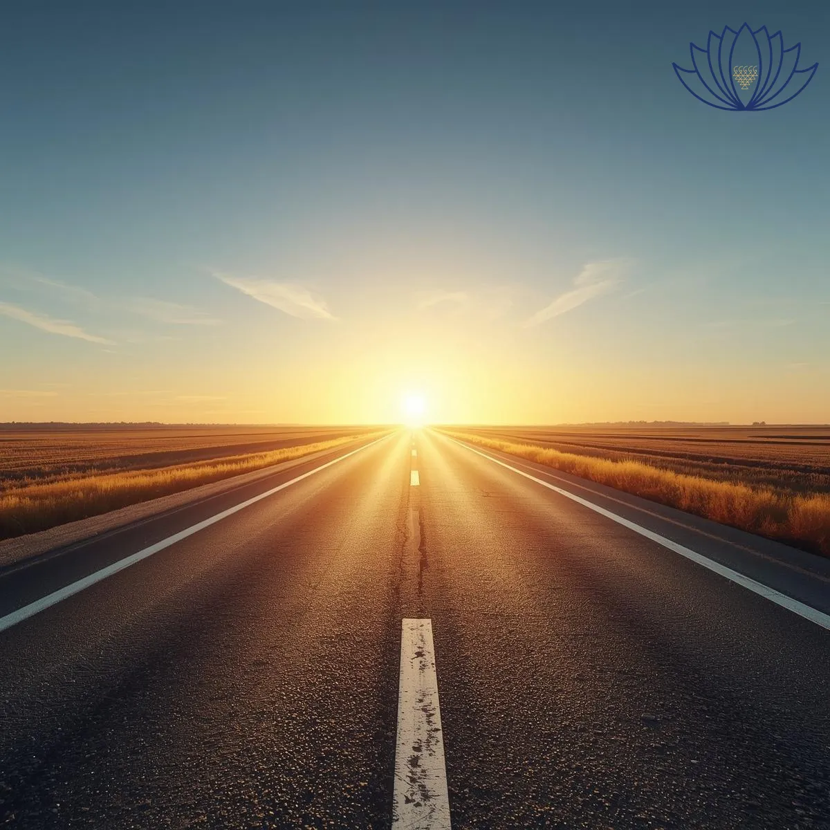 طريق مفتوح عند شروق الشمس يرمز لاتخاذ قرار والانطلاق بثقة