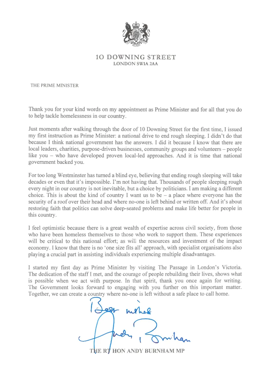 Letter from the Prime Minister
