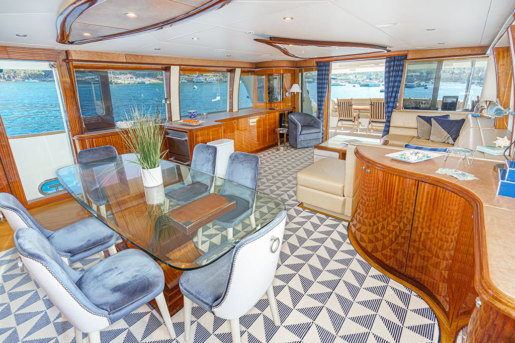 Bar inside 110-foot Maiora yacht Miami for funnel retreat 2026