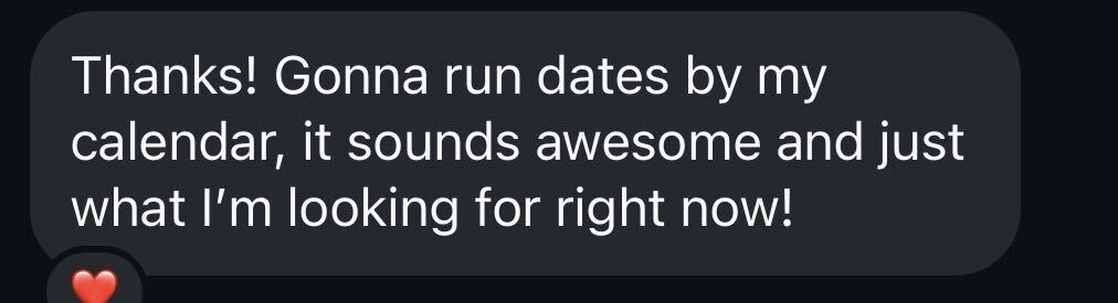 	Text from a client set on attending a future yacht funnel training with Melissa Dlugolecki
