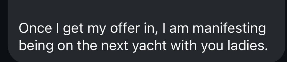 	Text from a woman manifesting a spot on Melissa Dlugolecki's next yacht funnel event