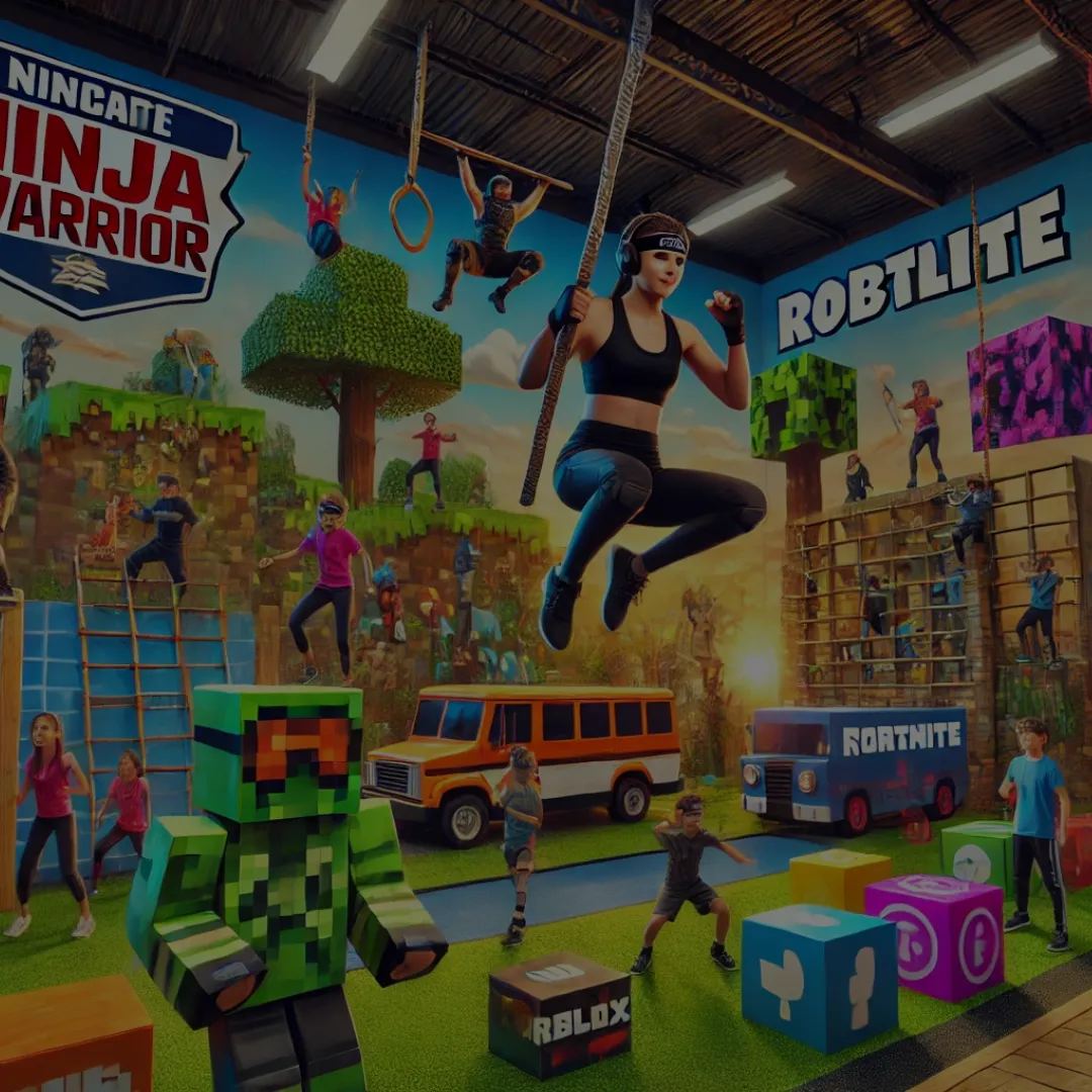 Kids enjoying a Ninja Warrior obstacle course and gaming fortnite minecraft birthday party at City Fit Shop in Edmonton