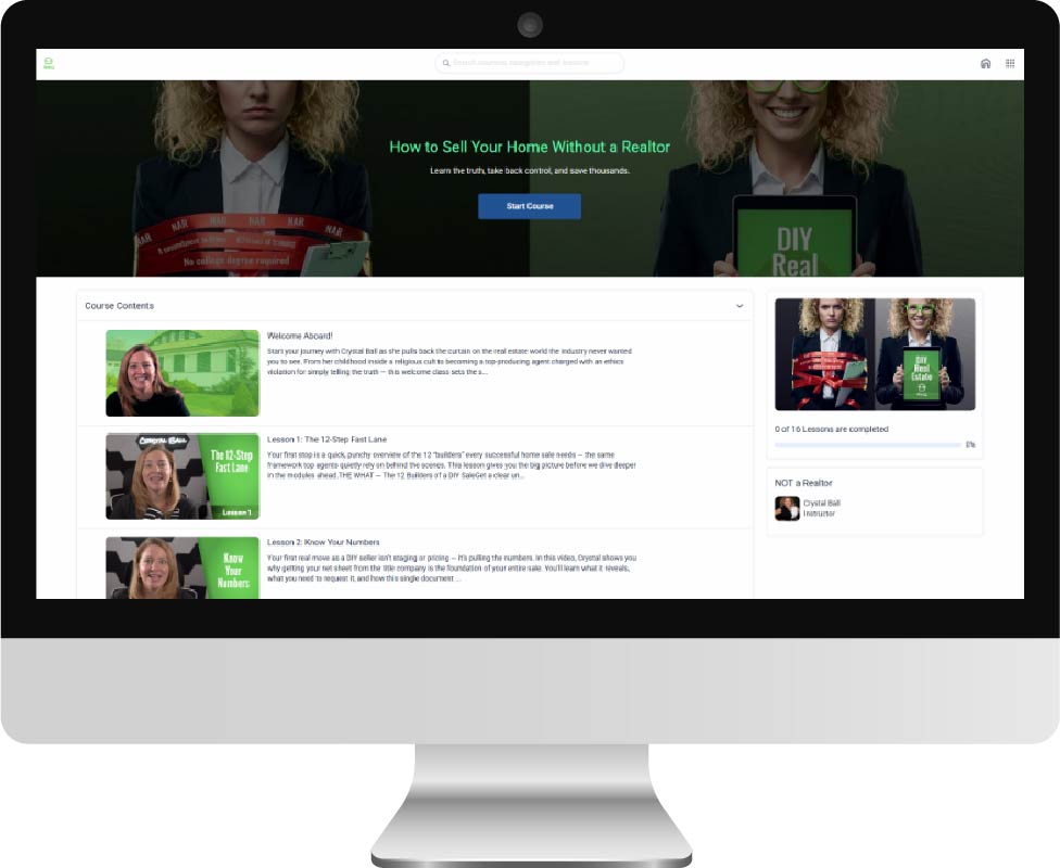 Course overview: Homeowner at laptop reviewing property documents, bright workspace, diverse, modern style