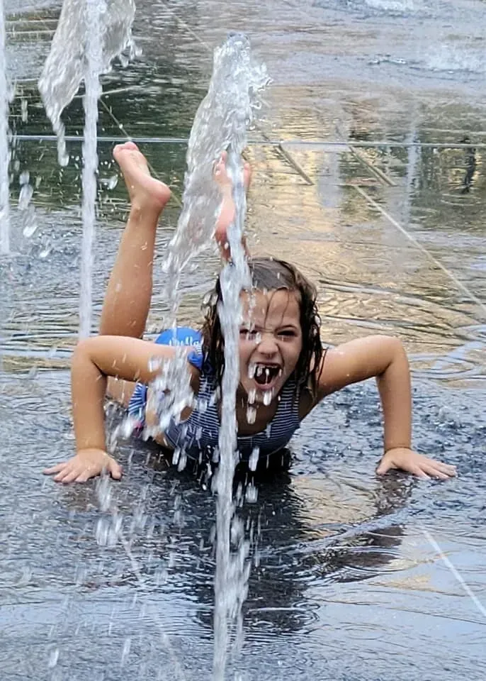 picture of student playing at water park