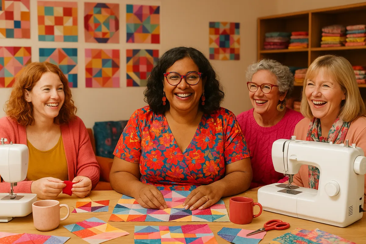 happy ladies in a patchwork group