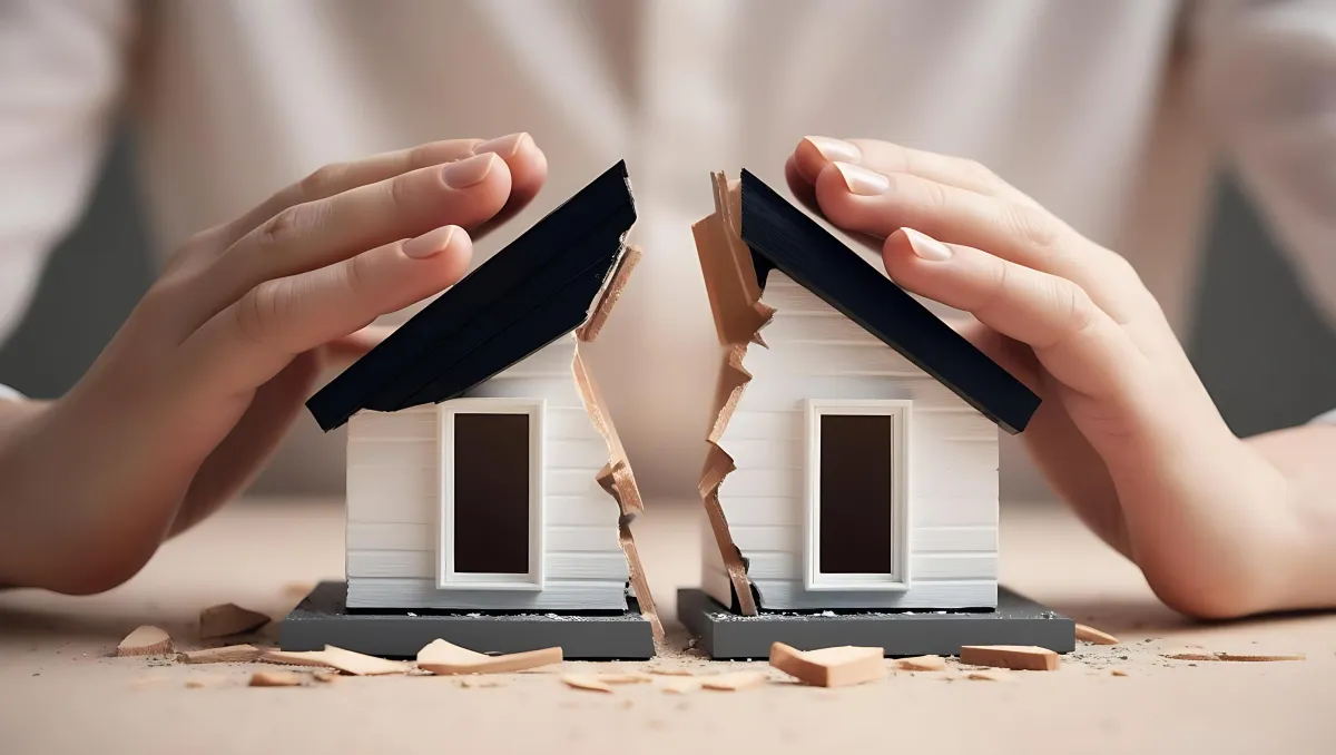 Broken house representing siblings dividing an inherited California home and Proposition 19 property tax issues