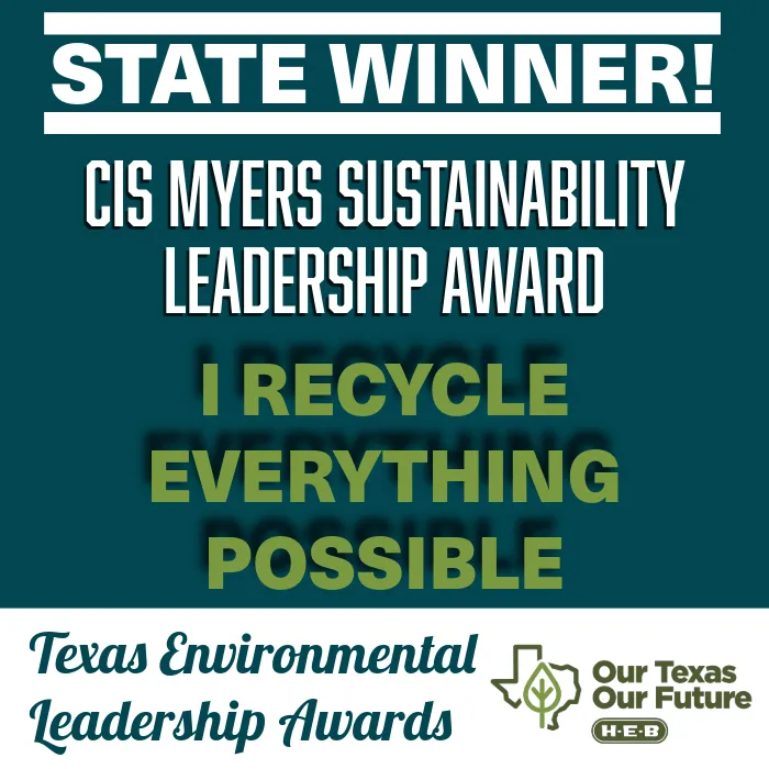 Texa nvironment Leadership Award 2025 IR Junk Removal and Resale Cis Meyers statewide sustainability award