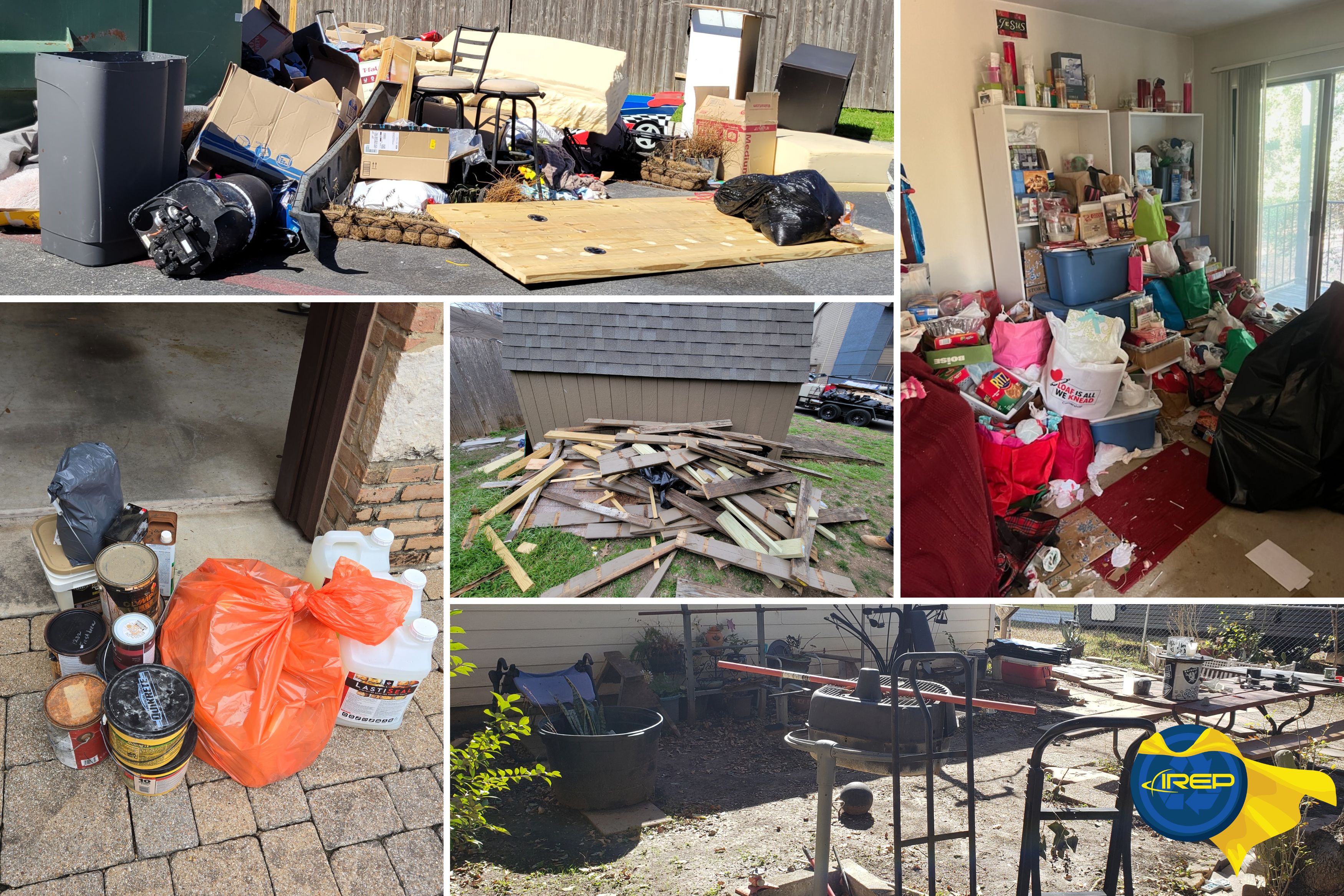 IREP rash out services, bulk items, debris, hazardous waste, construction, back ard junk removal