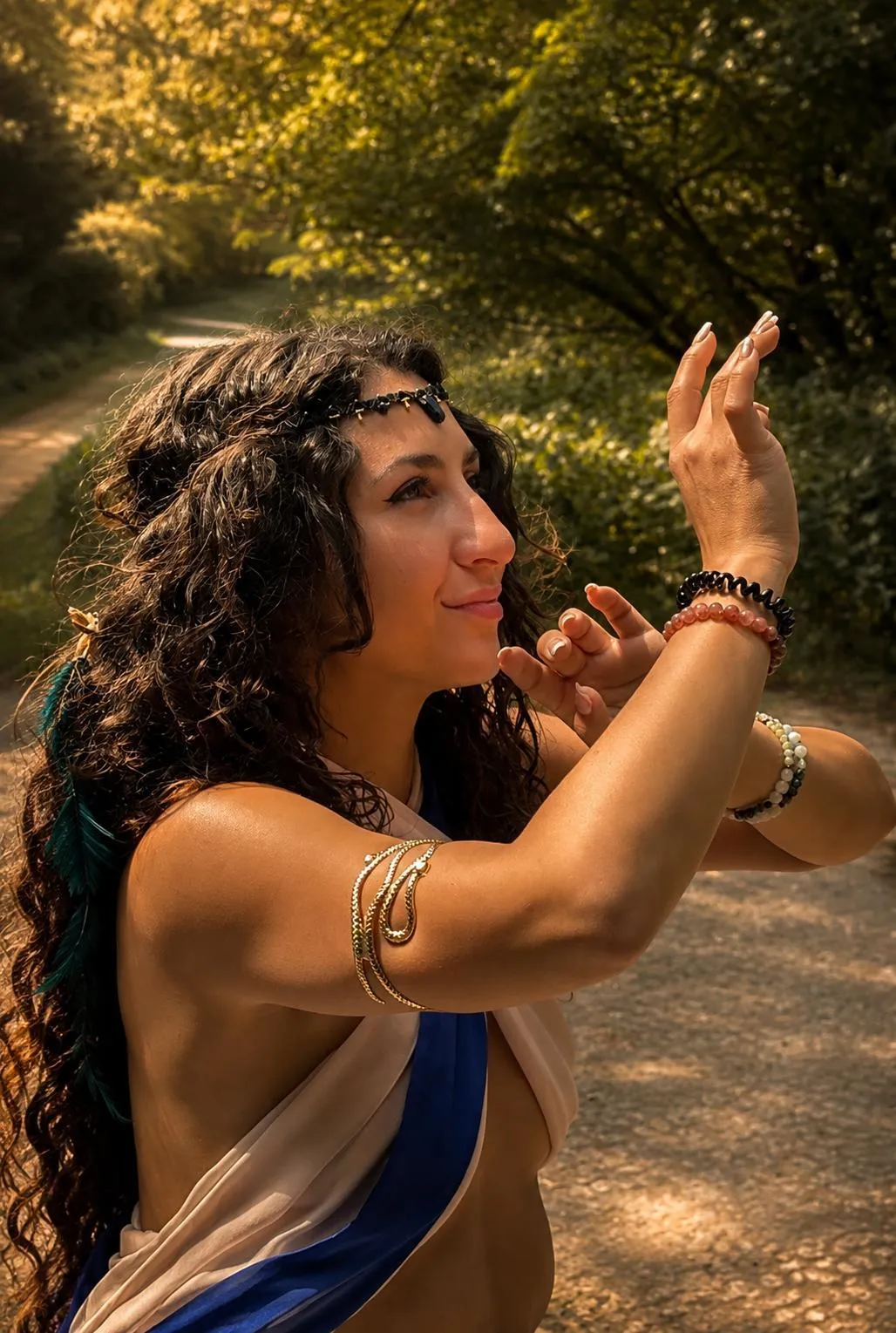 woman stretching arms
