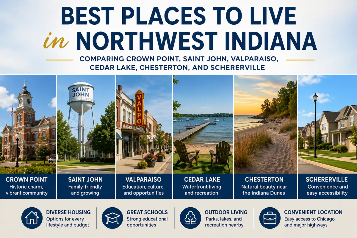 Best places to live in Northwest Indiana comparing Crown Point, Saint John, Valparaiso, Cedar Lake, Chesterton, and Schererville