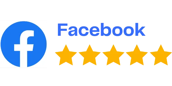 a facebok logo with 5 stars next to it