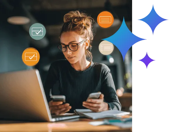 Business owner working calmly while automated tasks, reminders, and follow-ups run in the background through an AI workflow system