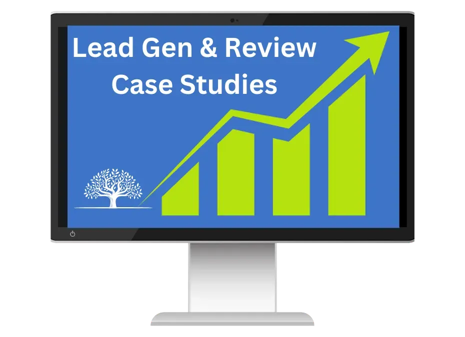 Lead generation Perth case studies displayed on screen with growth chart and upward trend