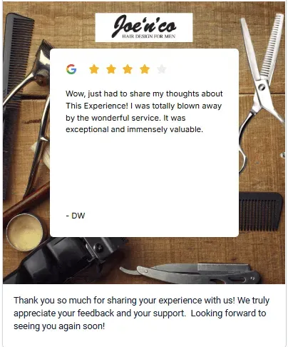 Automated customer review post for Perth barber shop supporting lead generation and social proof